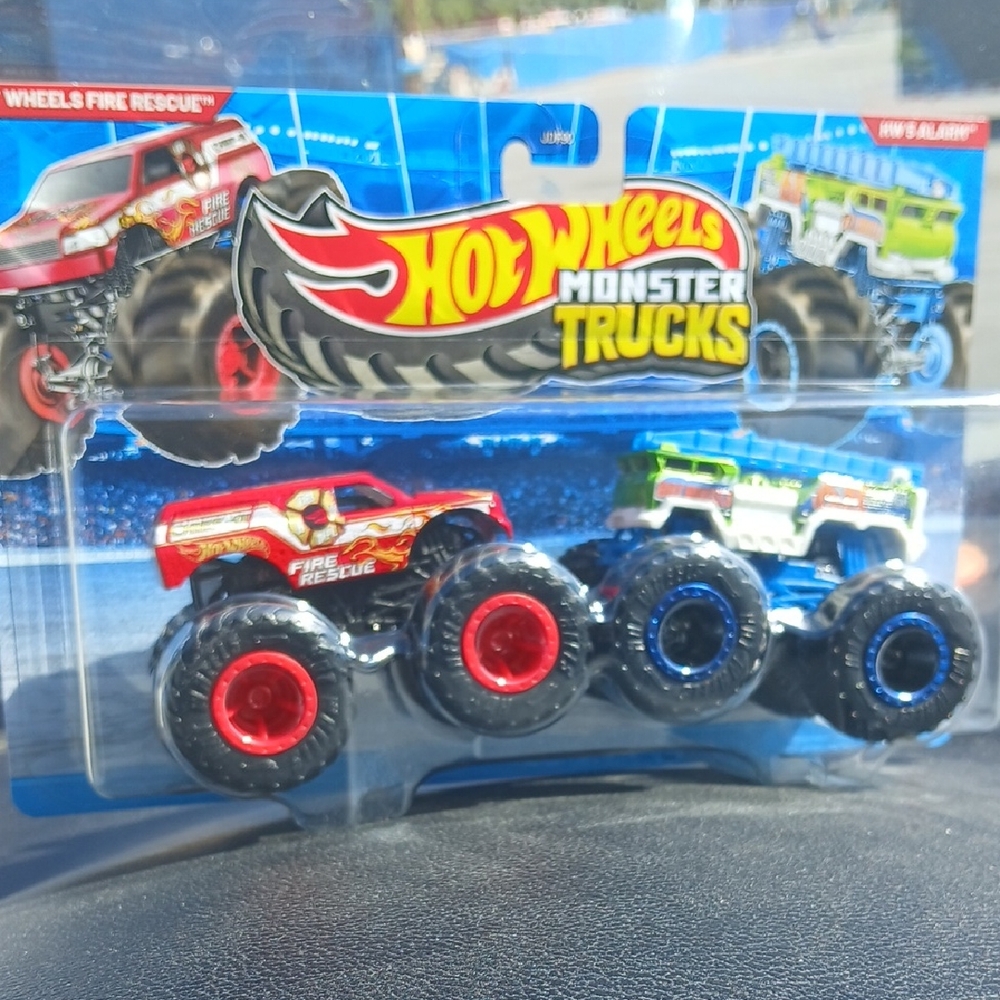 Hot Wheels Monster Trucks 2-Pack  Set Of 5 ALARM And Fire Rescue Red & White